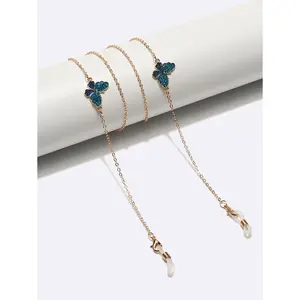Butterfly Charm Eyeglass Chain In Gold And Blue Tone, Anti-slip Spectacle Lanyard Dual Purpose For Glasses And Face Masks Daily Accessory