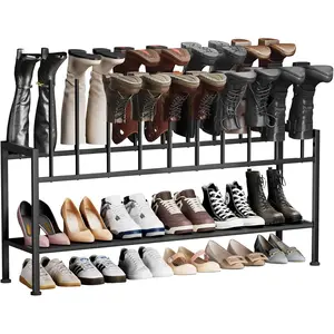 Boot Rack 3-Tier - Black Metal Boot Storage Rack for Tall Boots Organizer Tall Boots, Multiuse Shoe Rack for Boots, Sneakers, High-Heel, Entryway, Fit for 10 Pairs, Black