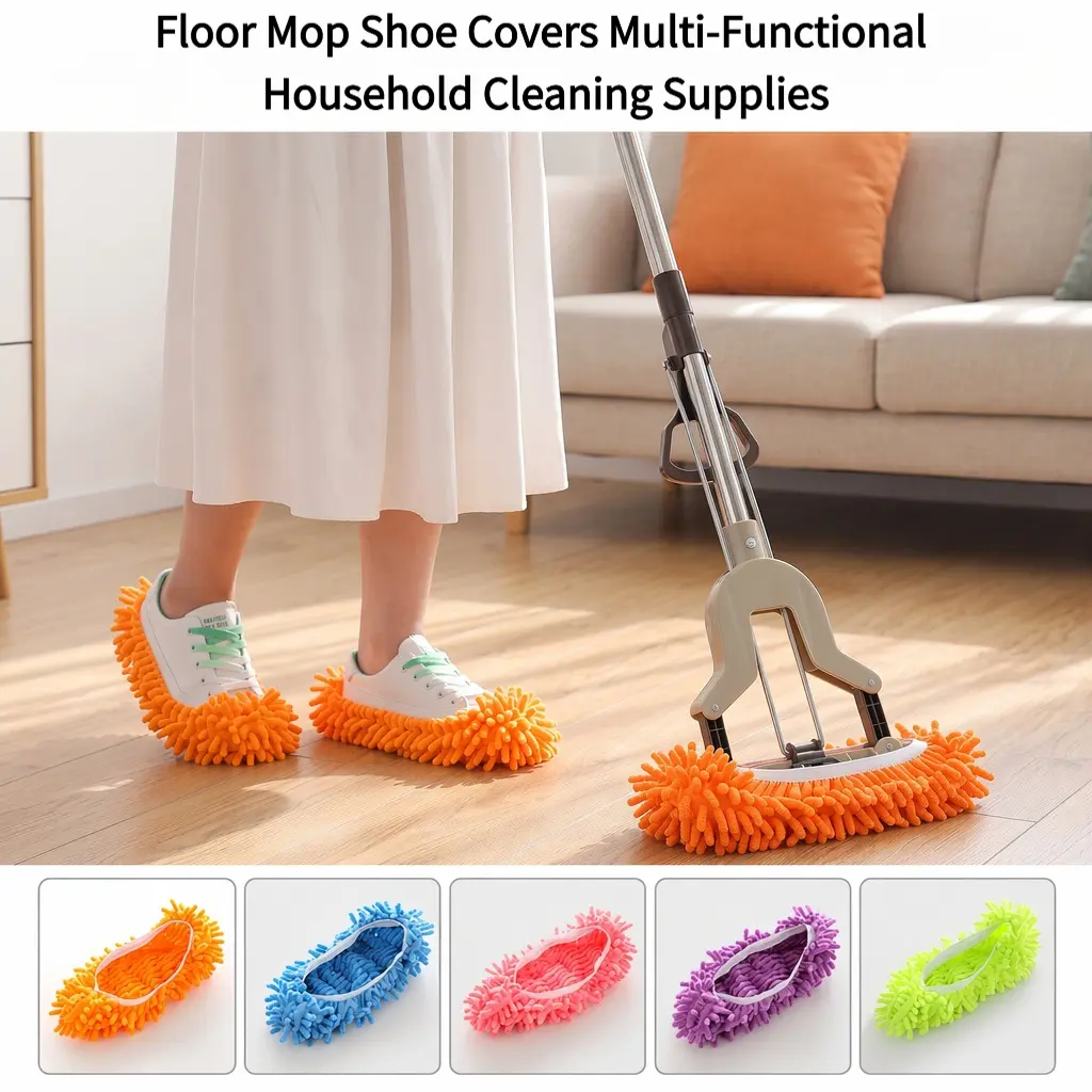 4 PCS Washable Reusable Microfiber Mop Slippers, Colorful Mop Socks Shoes for Floor Cleaning-YY1