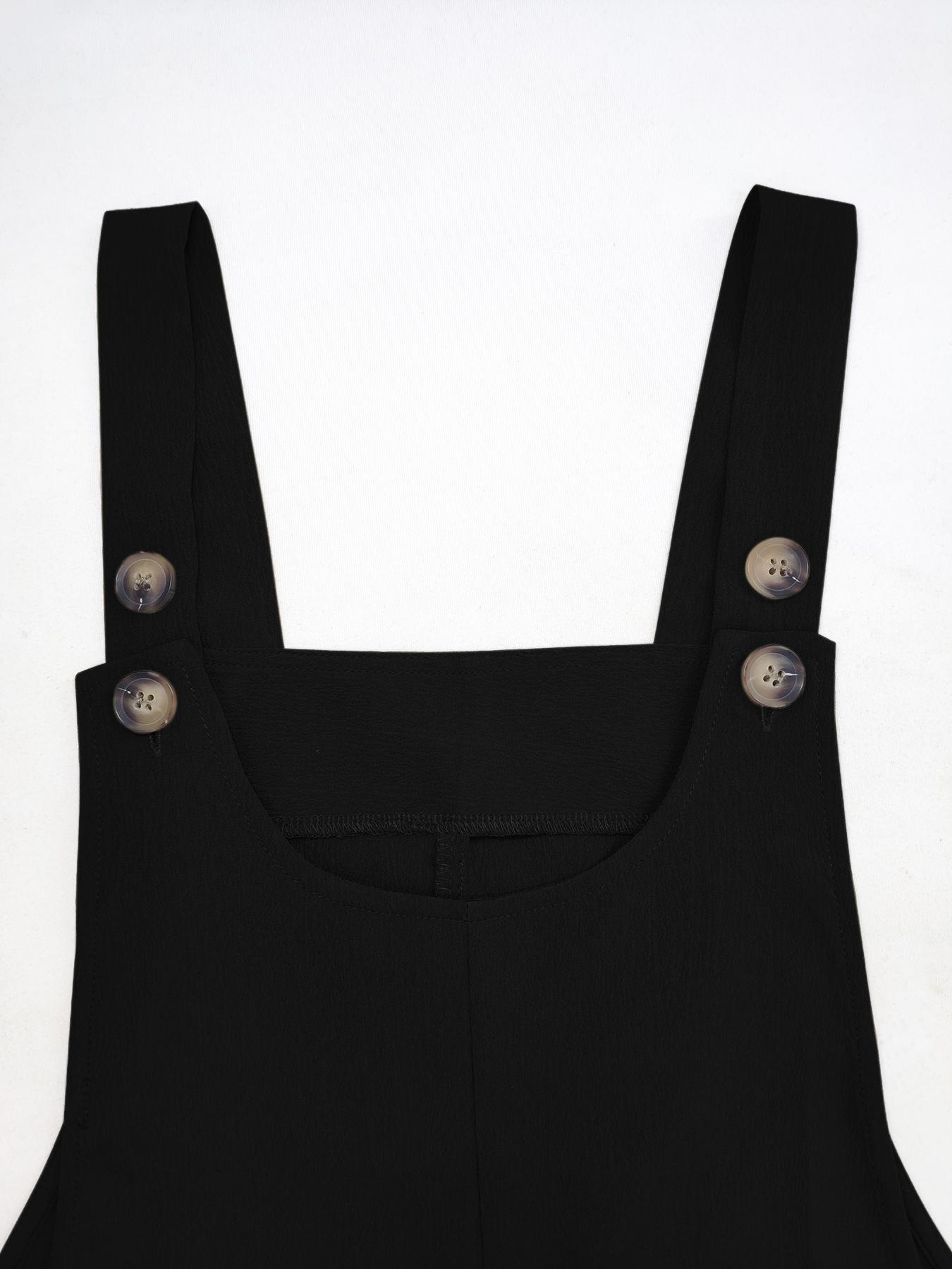 Women's Casual Overalls with Adjustable Buckles, 2 Patched Pockets, Sleeveless, Short Fitted Design, Plain Pattern, Perfect for Daily Wear & Holiday Beach Wear
