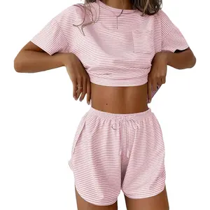 Women's 2 Piece Pajama Set Short Sleeve Sexy Side Split Short Lounge Set Cute Comfy Sleepwear Loungewear(Gift)