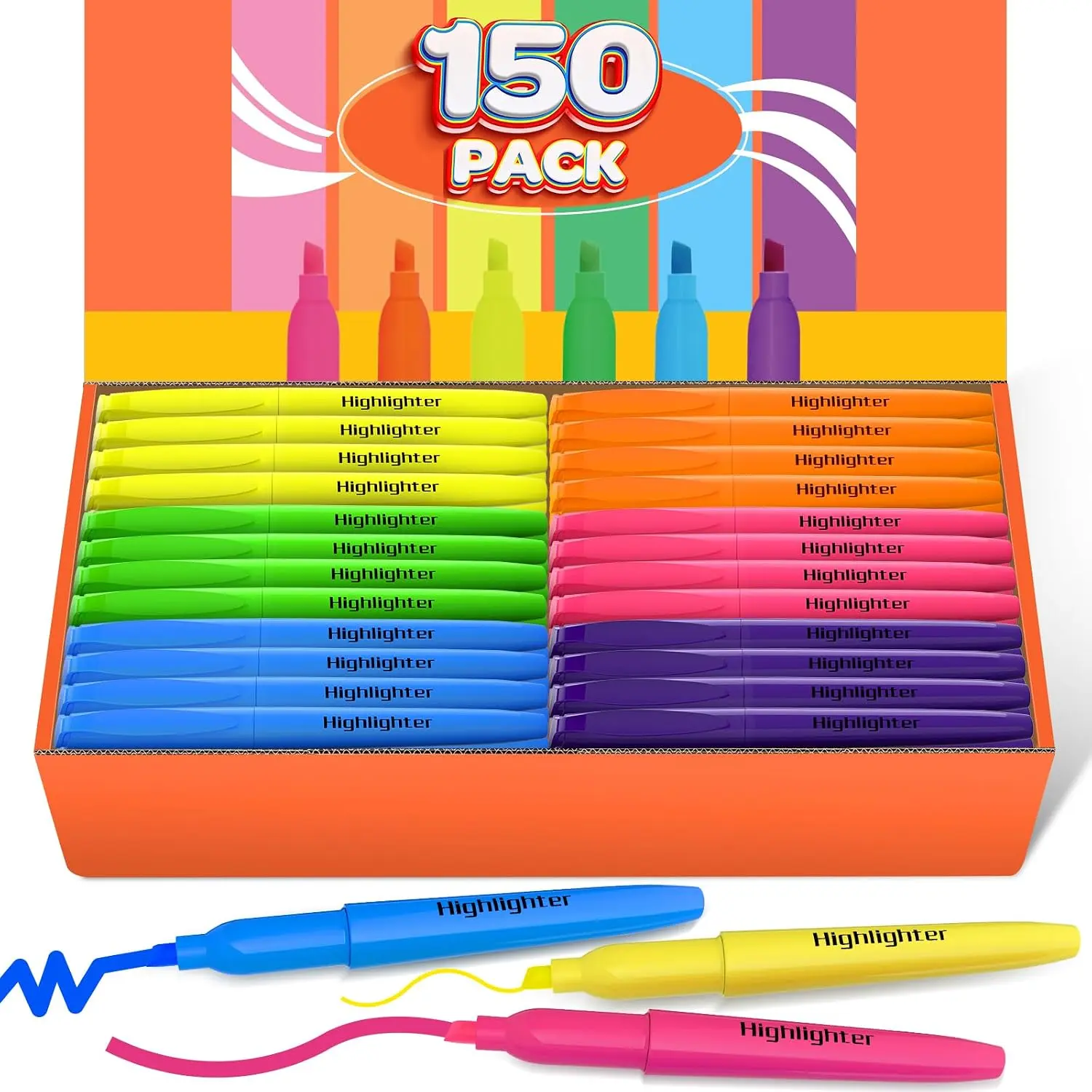 150 Count Highlighters  Colors Bulk - 6 Colors Dry- No Bleed Chisel Tip Highlighter, Markers Set for Classroom Office,  to School Supplies for Teacher  Adults