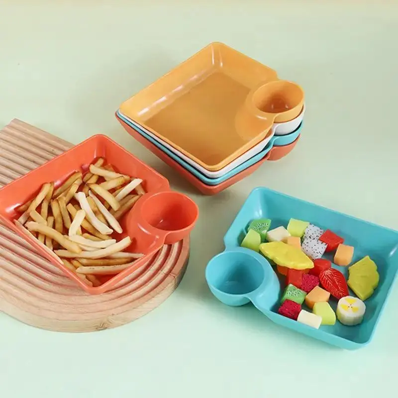 4-Pack Plastic Platter Set, 7.3'' X 6.6'' Serving Plates for Parties - Plastic Food Plates Durable Reusable Snack Trays, Shatterproof Chip and Dip Serving Dishes, Sushi Appetizer Plates, Toddler Fruit Platter, Kitchen & Picnic Dinnerware
