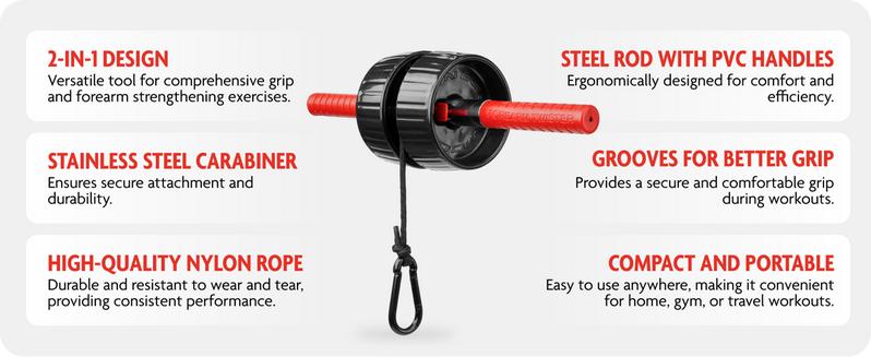 US Seller43 Fitness Forearm Strengthener & Wrist Roller - 2 in 1 Arm Exerciser with Non-Slip Premium Grip, Durable Nylon Rope - Helps with Elbow Tendonitis, Wrist Recovery & Strength Training (Patented)