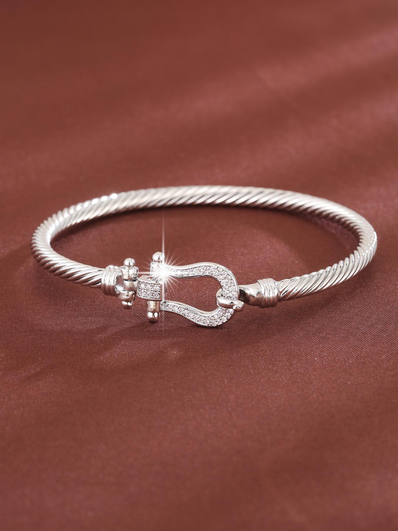 Women's Elegant Rhinestone Decorated Luxury Bangle Bracelet, Exquisite Trendy Cubic Zirconia Bangle for Women & Girls, Fashionable Jewelry for Daily & Party Decoration, Rhinestone Decor Bangles, Elegant Minimalist Bangle, Pretty Bracelet