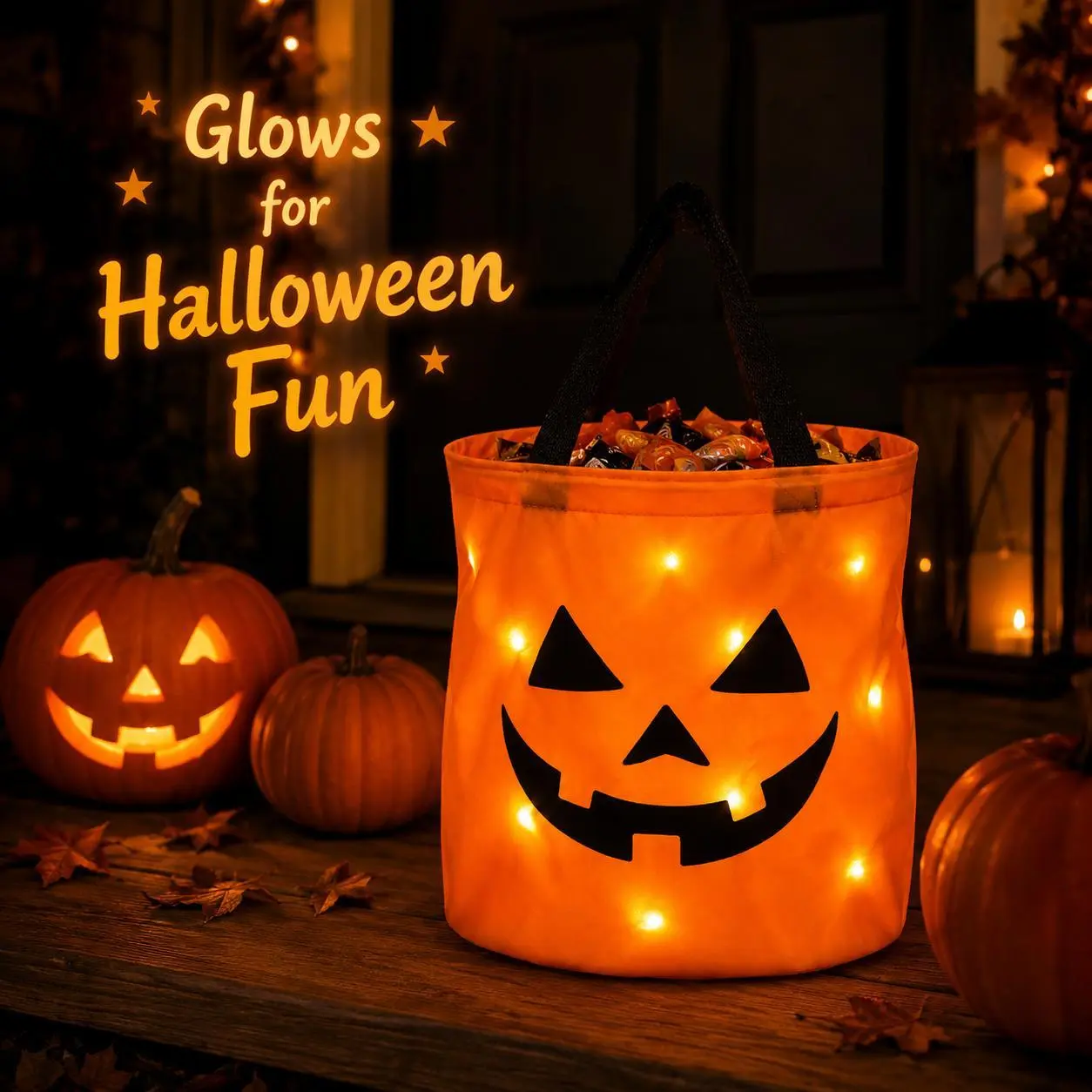 LED Light Up Pumpkin Tote Bag, Handheld Candy Bucket for Kids' Halloween Trick-or-Treat & Party Decoration
