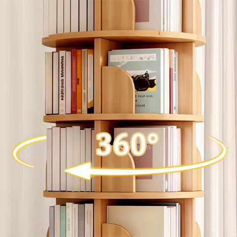 5 Tier Rotating Bookshelf, 360° Display Round Spinning Bookshelf, Space-Saving, Small Space Rotating Bookshelf Tower for Bedroom, Living Room, Home, Office