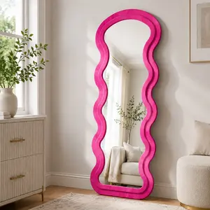 Modern Arch Flannel Wave Rose Glass Full Body Mirror - Freestanding, Wooden Box-Packaged Christmas Bedroom Decor, Wedding Gift with Hanging or Wall-Leaning Capability
