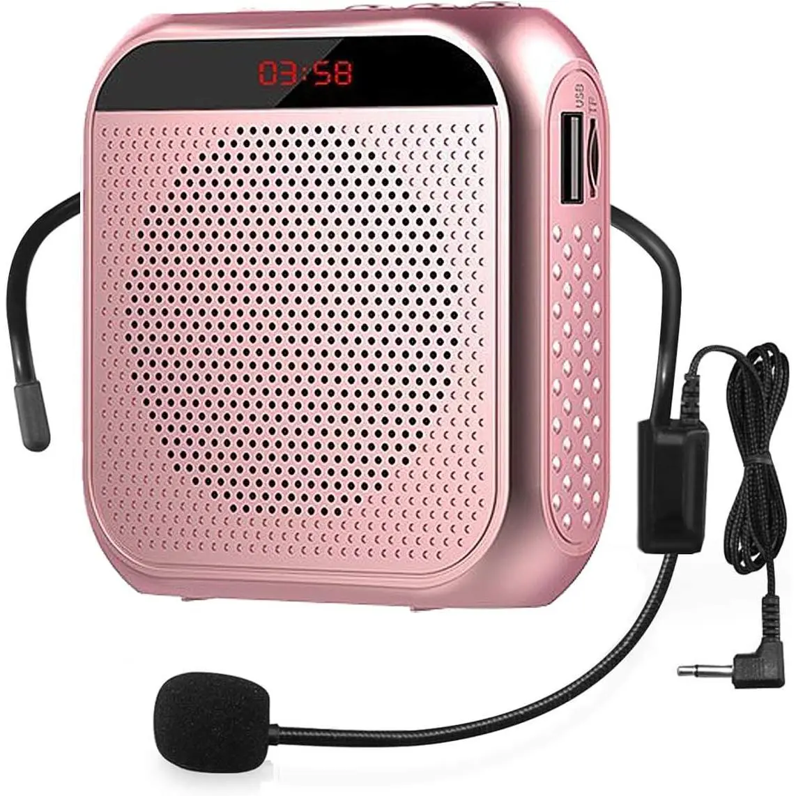 Portable Voice Amplifier with Wired Microphone Headset Rechargeable PA System Speaker Personal Microphone Speech Amplifier Power Amplifiers Loudspeaker for Teachers/Metting/Tour Guide (Rose )