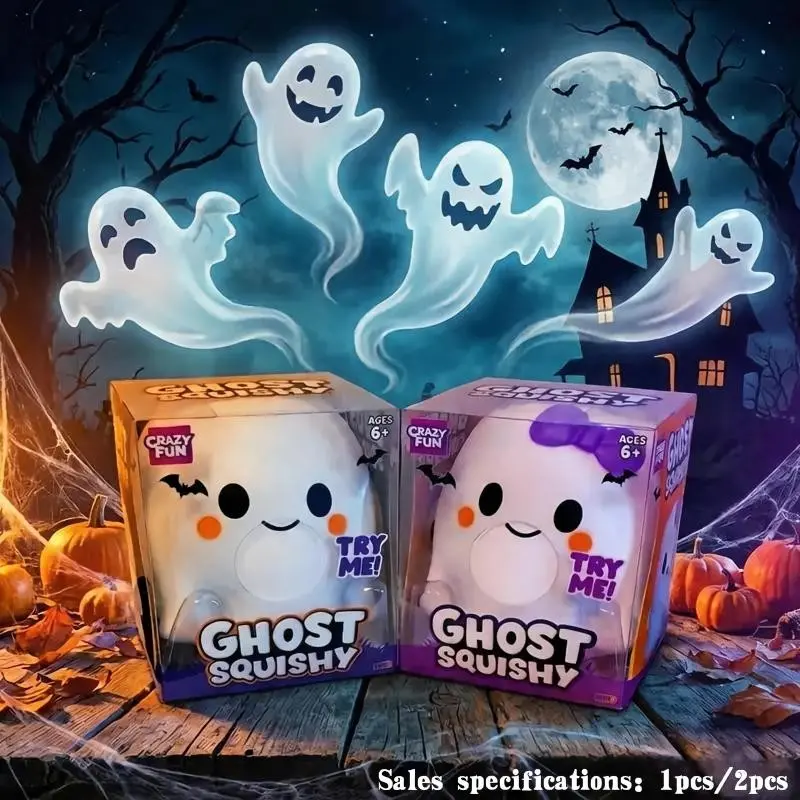 1pc/2pc Ghost Squishy Stress Relief Toy, Squishy Fidgets, Slow-Rising Squeeze Anxiety Toy for Halloween, Soft Stretchable Desk Sensory Toy to Relieve Stress, Ideal Halloween Party Favors & Gifts for Teens and Adults