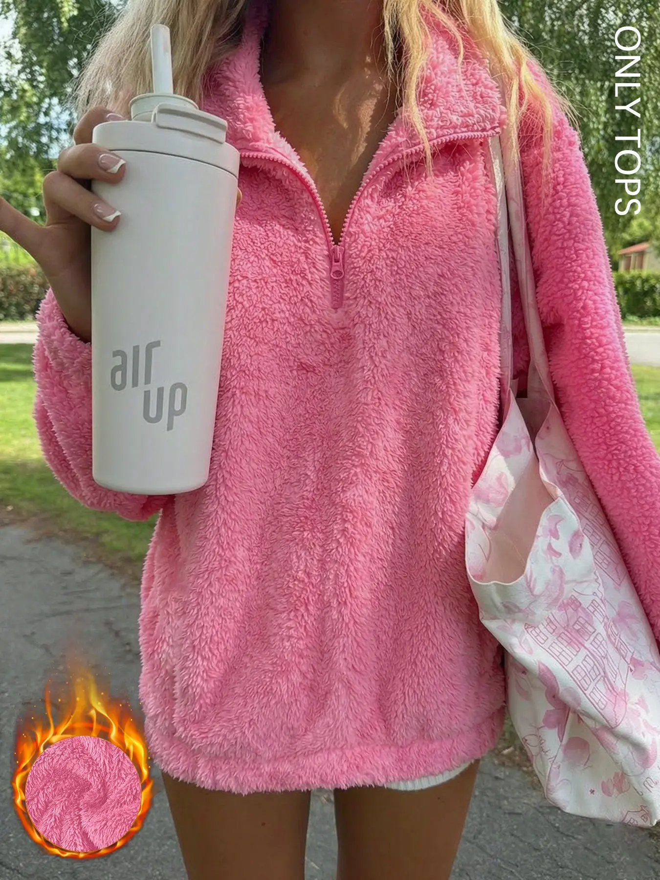 Women's Sherpa Pullover Top, Half Zip Design, Soft Fuzzy Sweatshirt, For Outdoor & Daily Wear