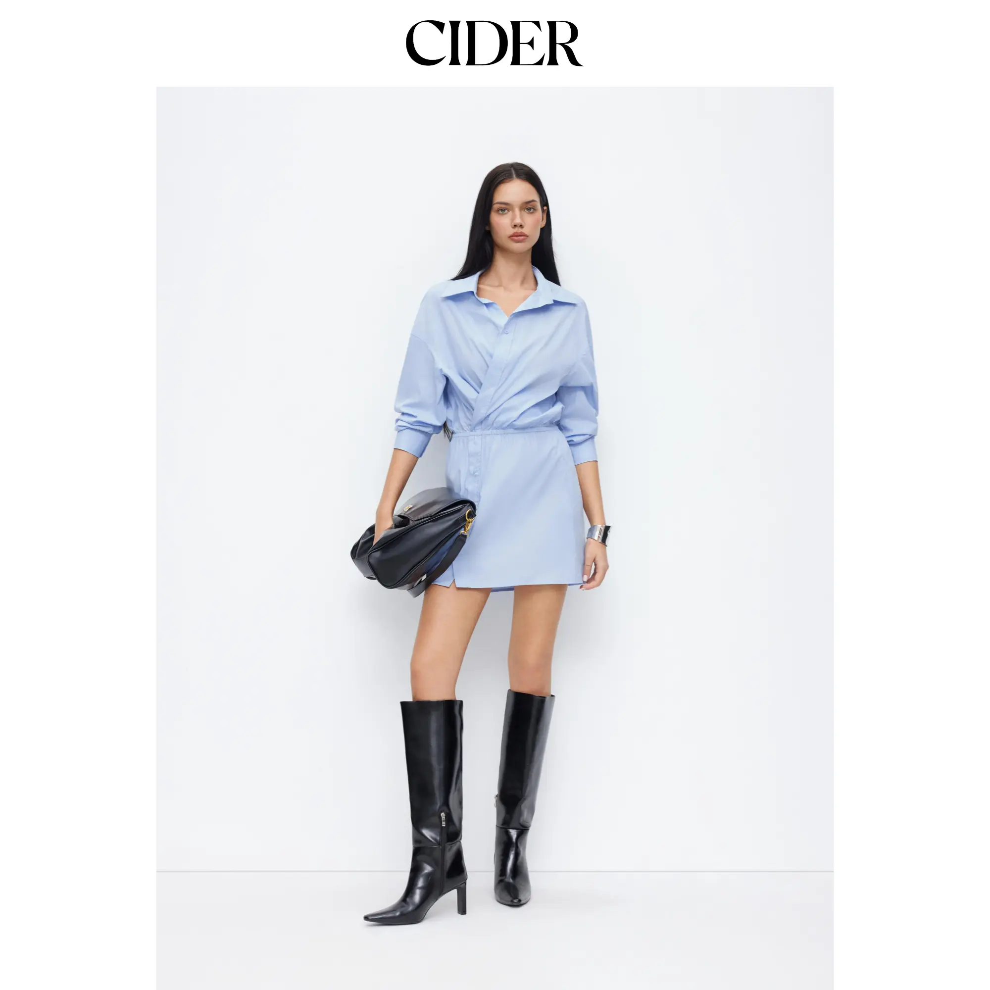 Cider Collar Asymmetrical Button Ruched Shirred Mini Dress SummerFinds