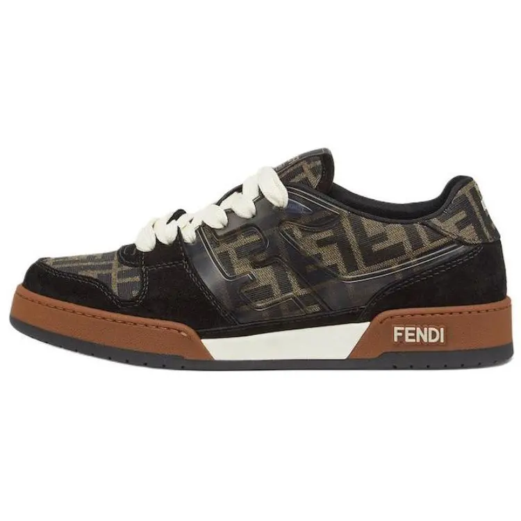 Men's FENDI Match Casual Suede Jacquard Round-Toe Low-Top Footwear Sneakers - Black Trending, House White Official, Maison Mihara Verifiable with Credentials & Global Authentication Support