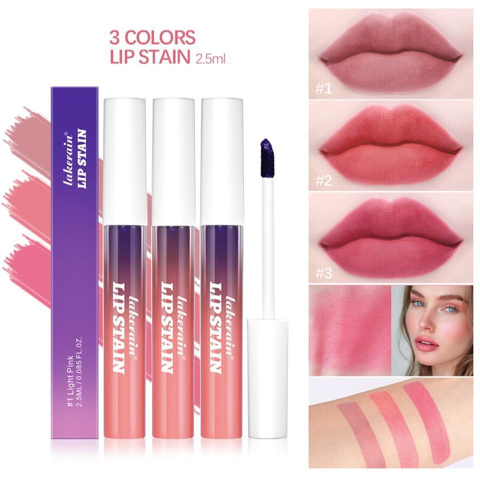 3 Pcs Set Peel-Off Lip Stain Set, Long-Lasting Waterproof High-Pigment Stains, Moisturizing Comfortable Wear for All Day Use, Enhances Natural Lip Color for All Skin Tones