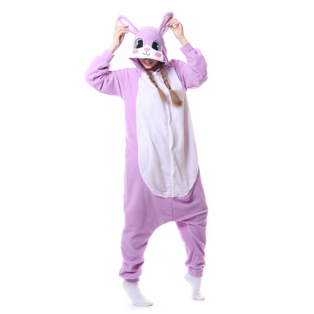 HKSNG Adult Animal Cute Purple Pink Bunny Rabbit Pajamas Cartoon Onesies Halloween Costumes Jumpsuits Christmas Gift Kigurumi
