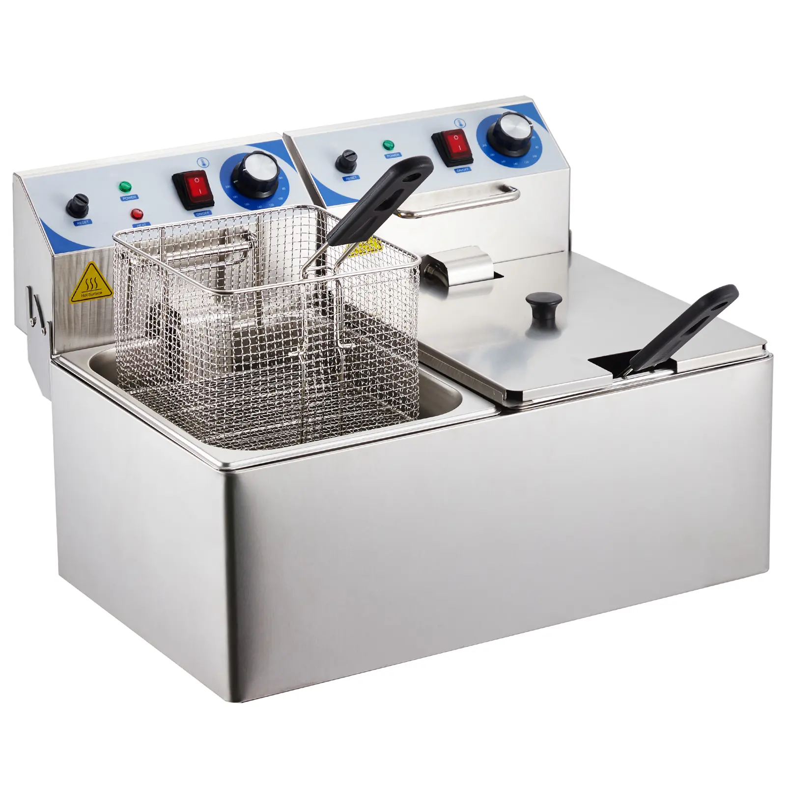 Dual Tank Electric Deep Fryer, 2 x 10 Litre, Stainless Steel, Removable Baskets, Adjustable Temperature