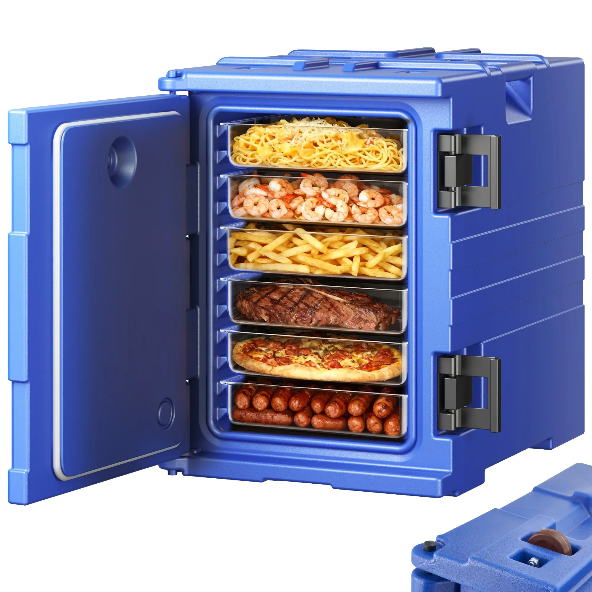 VEVOR 95 Qt Sturdy Thermal Insulated Food Pan Warmer Carrier Containers, Kitchen Storage Hot Box with Double Buckles, Front-Loading Handles, Stackable End-Loader for Catering, Restaurant