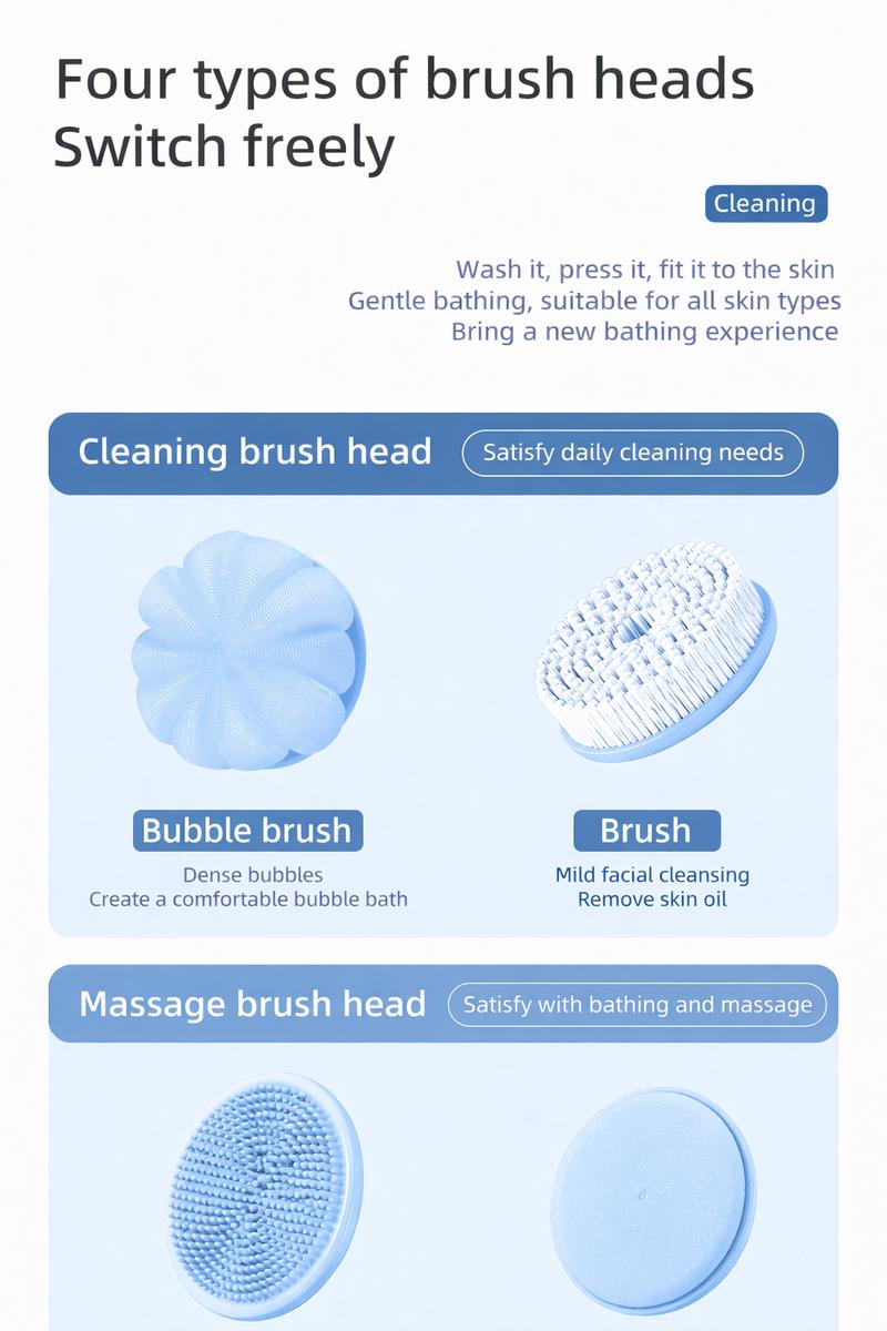Rechargeable Electric Body Scrubber, Waterproof 360° Rotating Shower Brush with Dual Grip Handles, Full Body Bath Brush with 4 Detachable Heads for Deep Cleansing Rechargeable Electric Body Scrubber, Waterproof 360° Rotating Shower Brush with Dual Grip Handles, Full Body Bath Brush with 4 Detachable Heads for Deep Cleansing