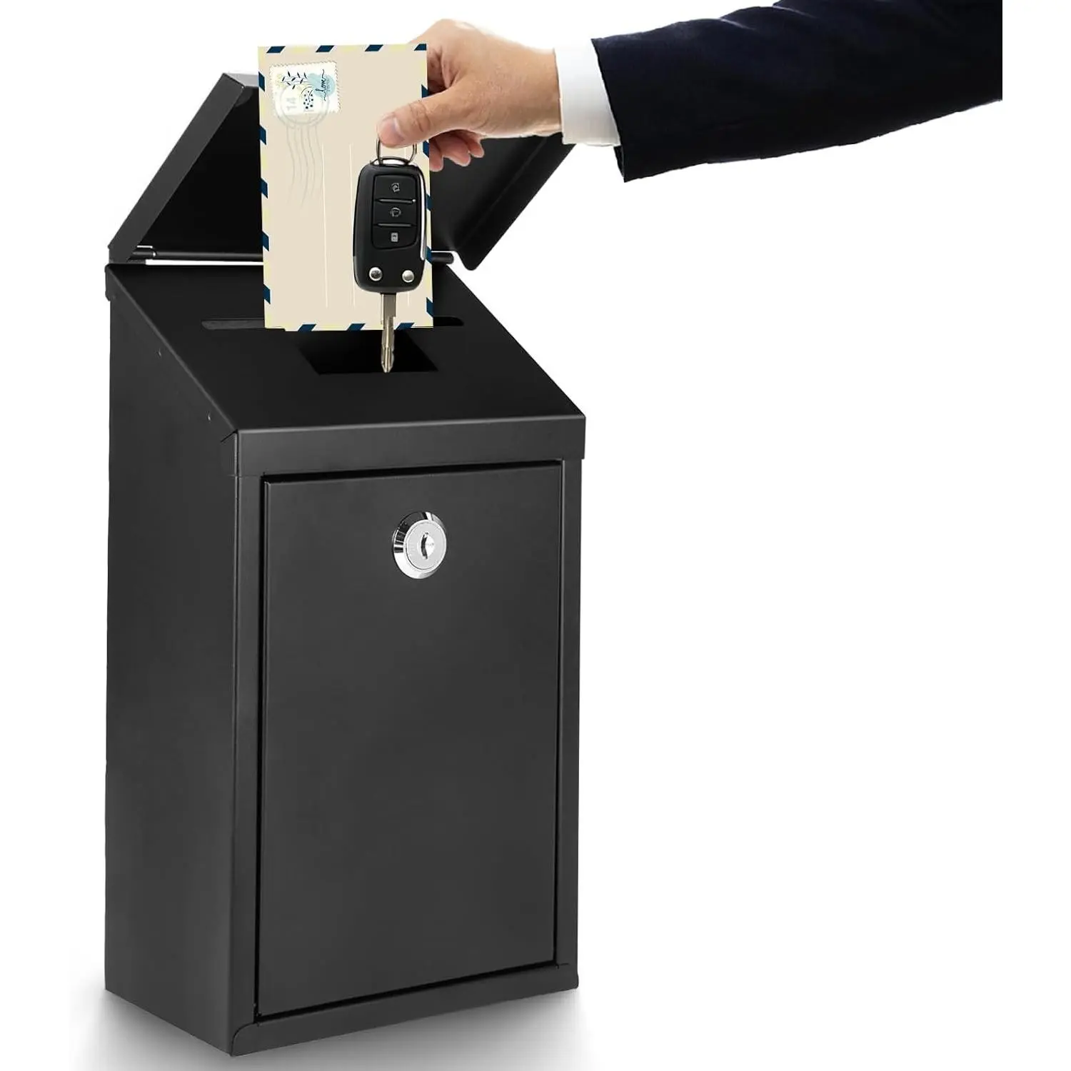 Secure Wall-Mounted Mailbox for Outside, Rust-Proof Steel Postbox with 3 Sets Numbers, Locking Donation/Suggestion Box with Keys, Collection Box with Drop Slot for Home, Office, Business