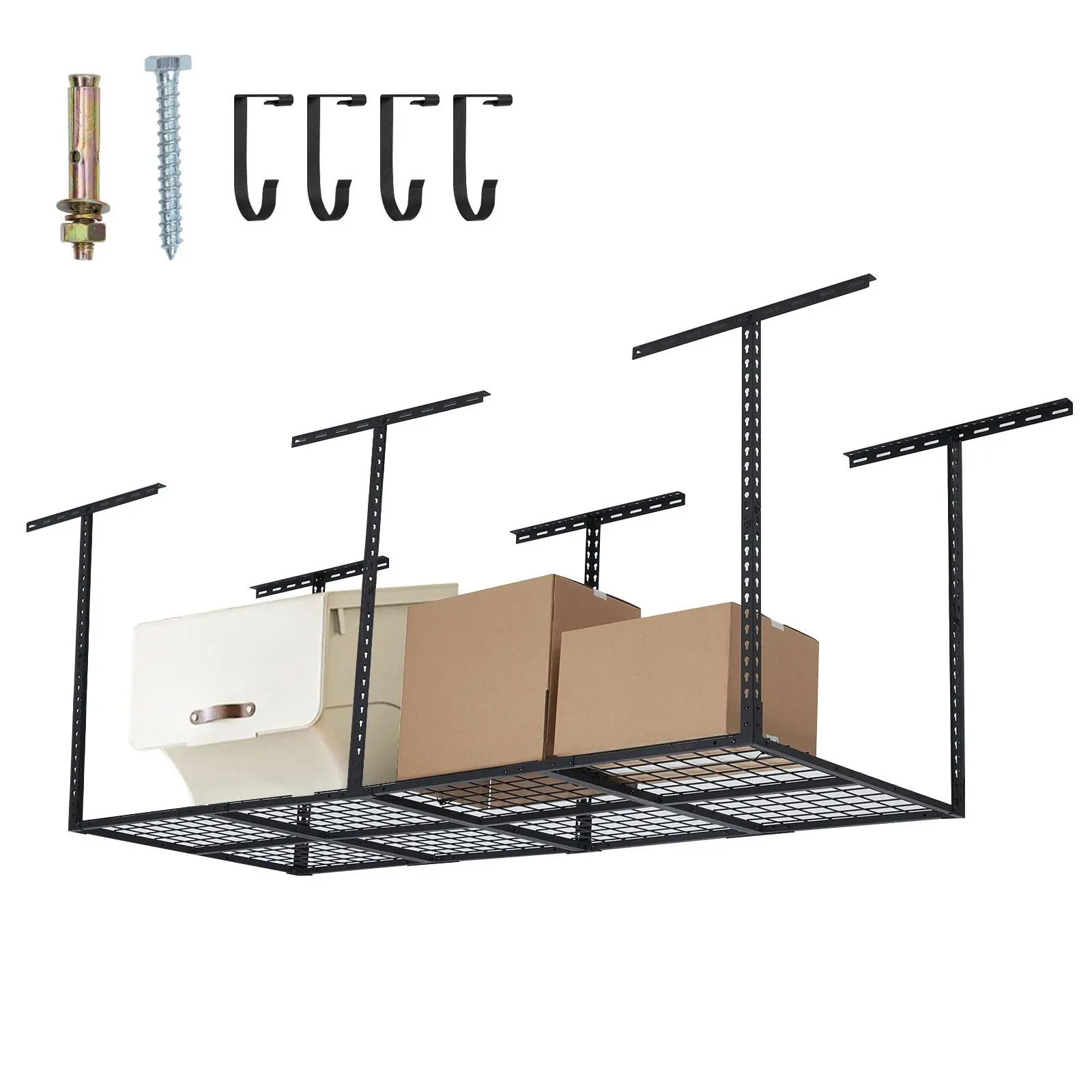 Heavy Duty Overhead Garage Storage Luggage Set – 3x8 ft Steel Organizer Rack – Adjustable Height 22"-40" – 600 lbs Capacity – Space-Saving, Easy Install – Black