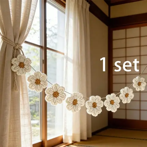 Handmade Daisy Wall Hanging Decor, Decorative Wall Art, Boho Style Bedroom Wreath Set of 8, Floral Banner for Mother's Day, Party & Home Decoration, Decorative Home Accessory