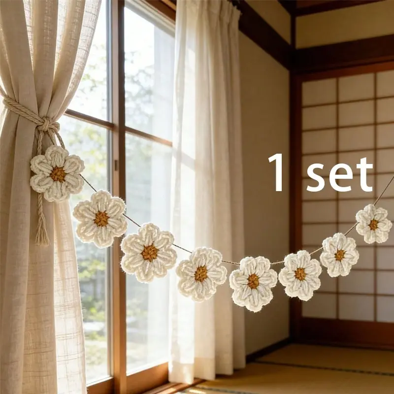 Handmade Daisy Wall Hanging Decor, Decorative Wall Art, Boho Style Bedroom Wreath Set of 8, Floral Banner for Mother's Day, Party & Home Decoration