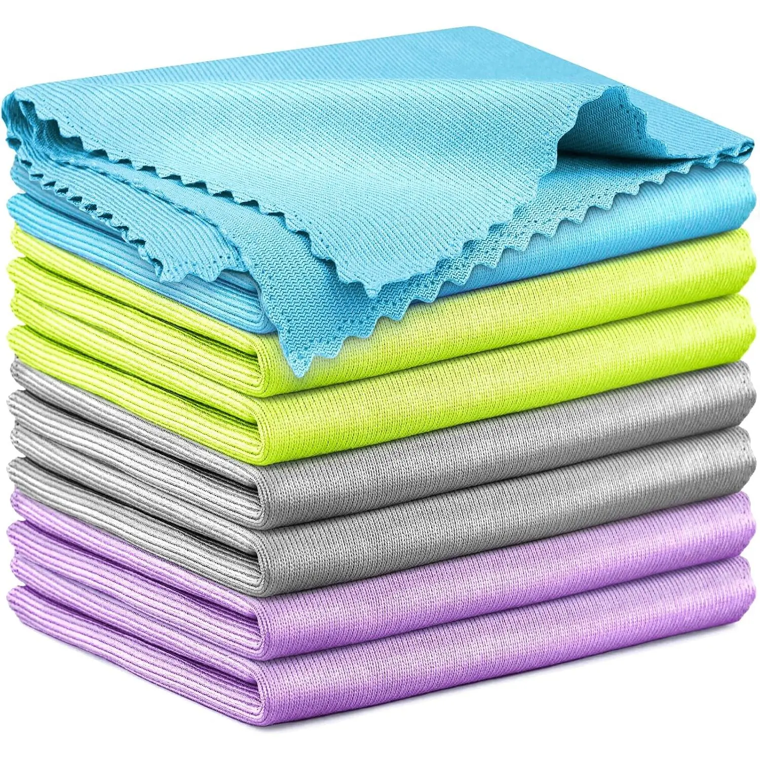 Glass Polishing Streak Free Miracle Cleaning Cloth, Multicolor | Lint Free Microfiber Cleaning Rags for Glasses Kitchen Dish Mirrors Easy Clean, 16 x 12 Inches, Pack of 8