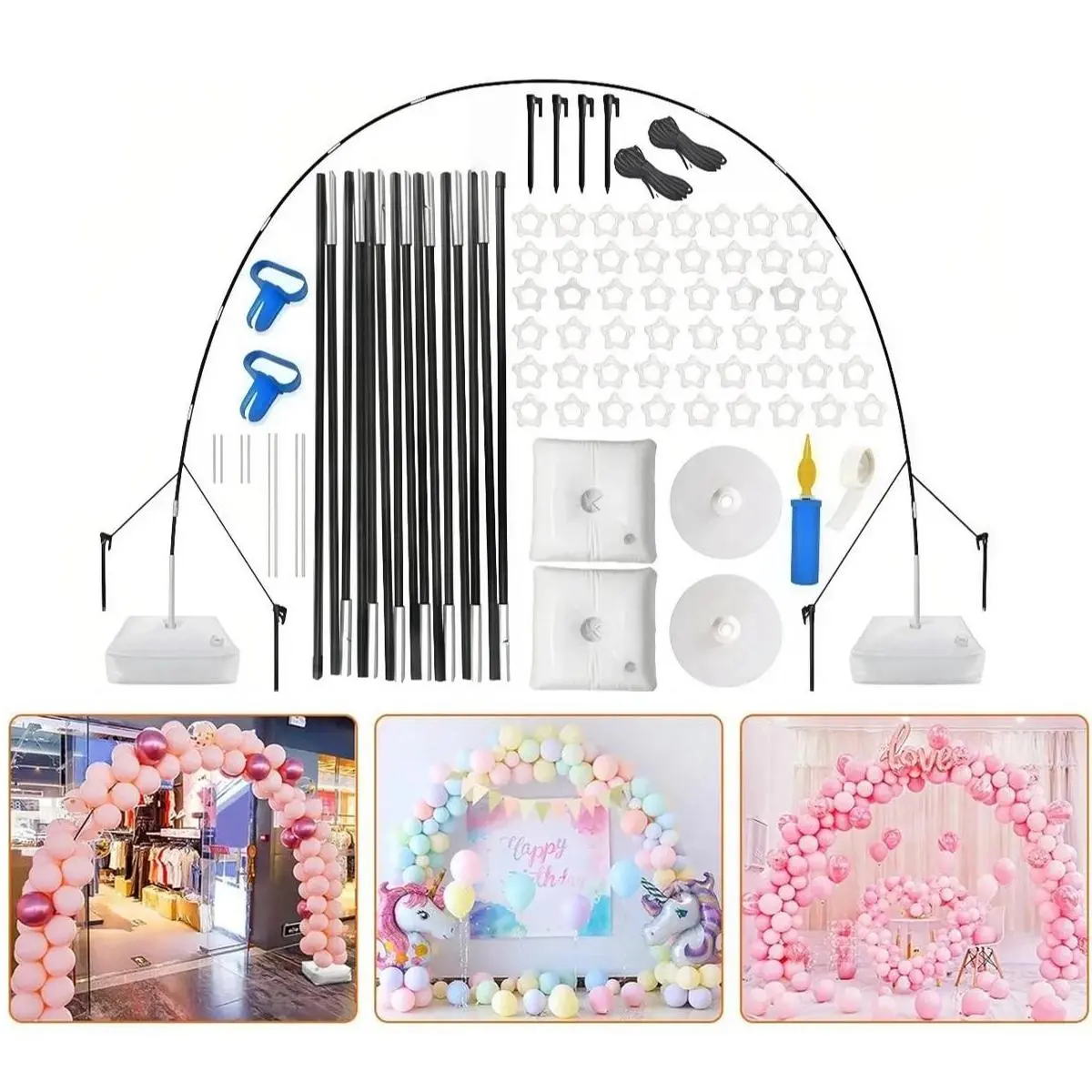 Adjustable Balloon Arch Stand , 9FT Height & 10FT Width Balloon Arch Kit ,Balloons Garland Frame Support Accessories for Wedding Baby Shower Birthday Decoration Garden Party Photo Backdrop