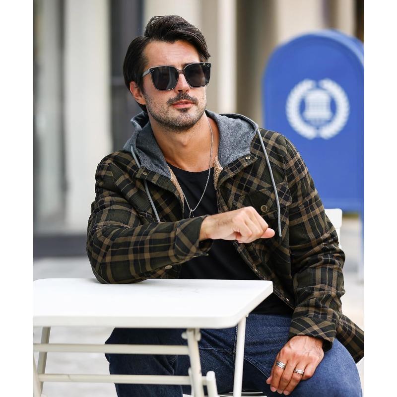 HYPESTFIT Men's Corduroy Plaid Sherpa Lined Flannel Shirt Jacket Fleece Coat