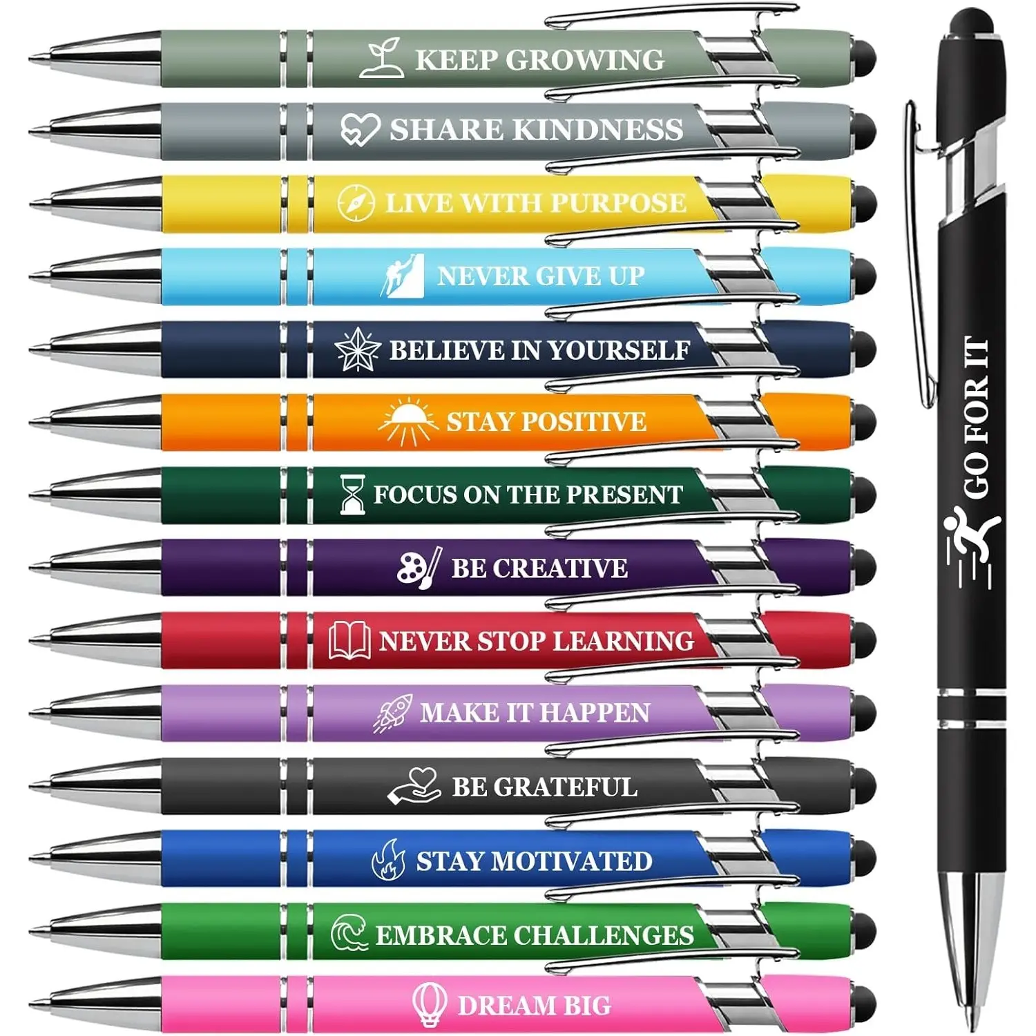 15 Pack Motivational Pen Set - Inspirational Quotes Retractable Ballpoint Pens for Office School Supplies, Encouragement Gifts for Women Men, Multicolor, Aesthetic Pens