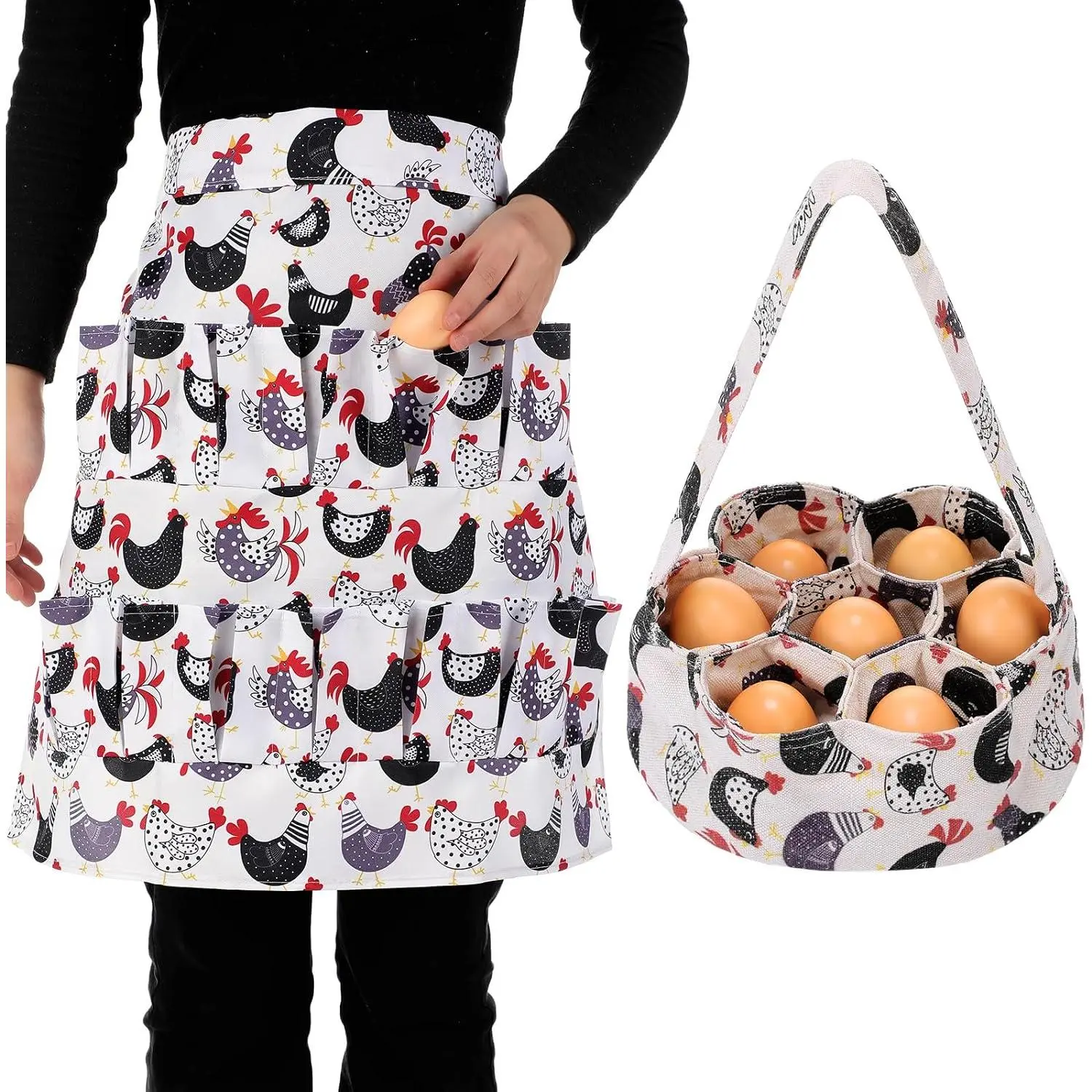 2 count Egg Collecting Apron Chicken Egg Gathering Basket with 7 Pouches Holding Apron with 15 Pockets for Chicken Duck Goose Eggs