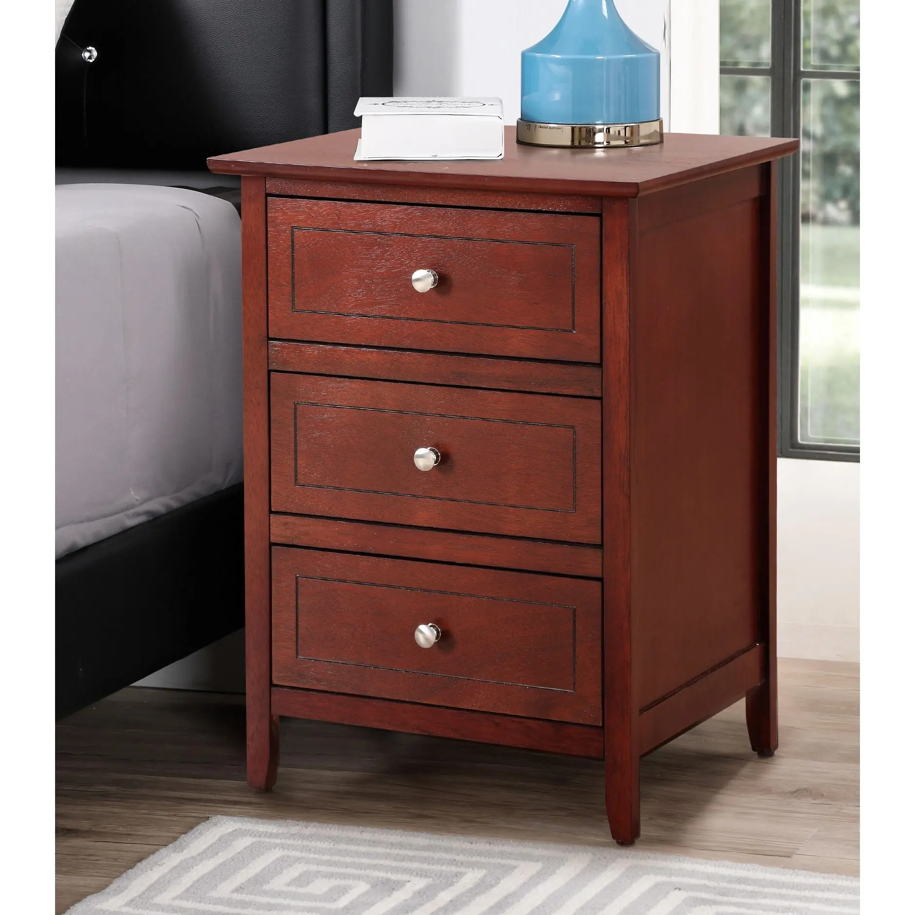 ARCH Transitional Cherry Nightstand for Bedrooms, Solid Wood Bedside Table with Storage Drawer, Night Stand for Bedroom Living Room, Compact End Table, Nightstand for Small Spaces, Bedside Cabinet, Night Table Furniture, Bedroom Bedside Table