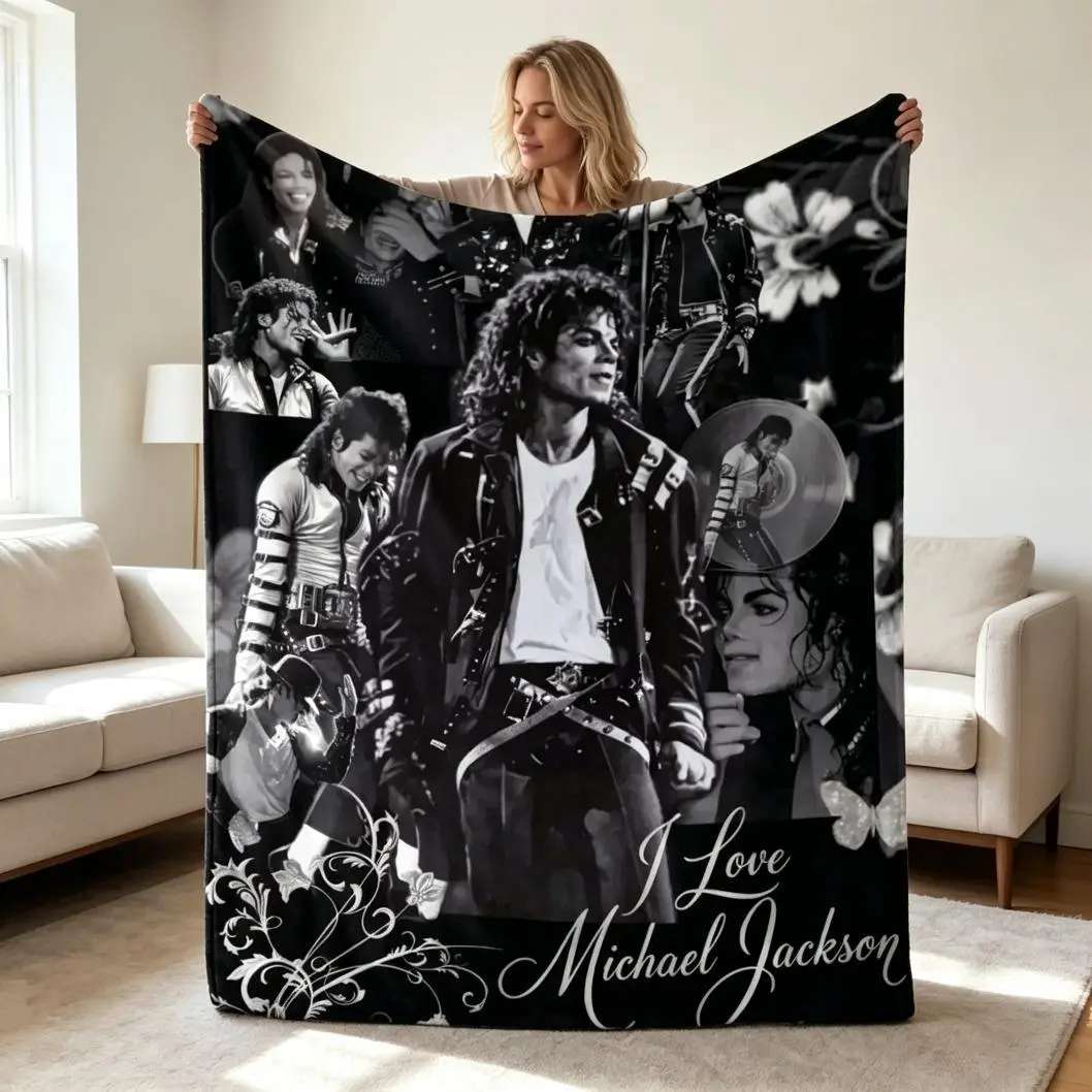 Personalized Michael Jackson Blanket King Of Pop Flannel Throw Music Legend MJ Fan Gift Vintage Pop Culture Singer Soft Cozy Warm Blanket For Adults And Children Room Decor Gift