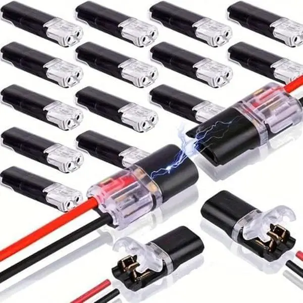 100PCS Transparent Double Wire Push-Lock Plug-in Connectors with Brass Contact & Locking Buckle, 22-18 AWG Wires, 4A Solderless Quick Connect for Automotive Wiring, LED Lights & Model Kits Low Voltage DIY Tools
