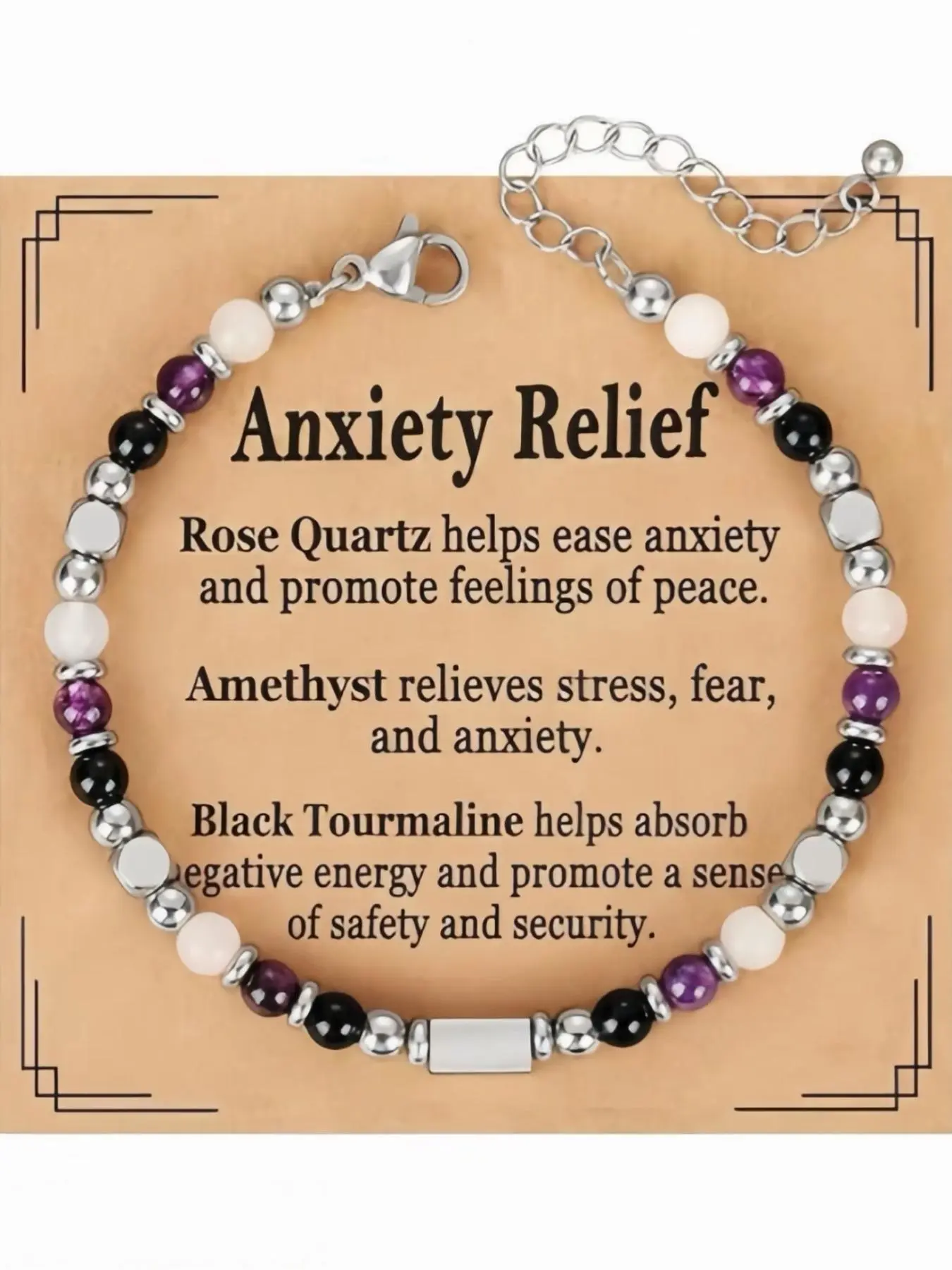Women's Natural Amethyst Beaded Healing Crystal Bracelet, Adjustable Size, Fashion Accessory, Mother's Day Gift, 6.5+1.8 Inches