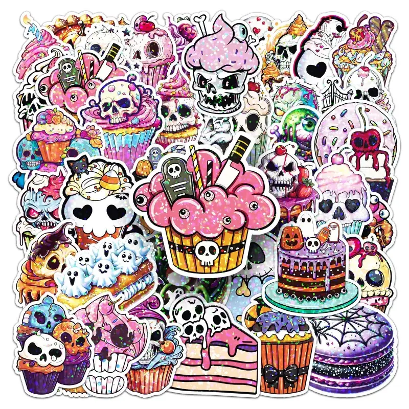 Holographic Halloween Stickers, Fun Doodle Decorative Stickers, Fridge Water Bottle Cup Journal DIY Craft & Food Cake Wrapping Decorations, Aesthetic Stickers
