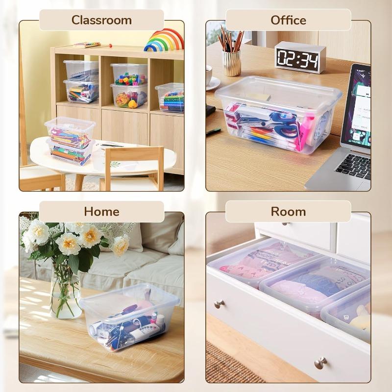 Clear Plastic Storage Bins with LidsStackable Containers for Classroom Toy Storage Organizer 5 Qt 12 Pack Small Tubs Tote Box for Playroom Sorting 12×7.2×5.1 in