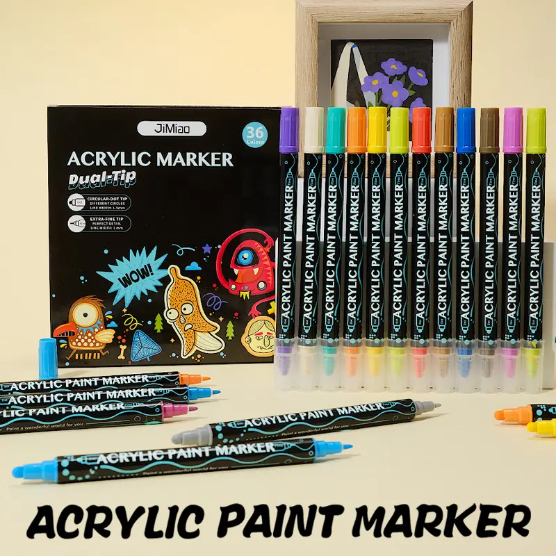 12-60 Color Acrylic Marker Pens, Dual-Ended Water-Based Paint Brushes, Vibrant Colors, Smooth Ink Flow, Ideal for DIY Crafts and Gifts