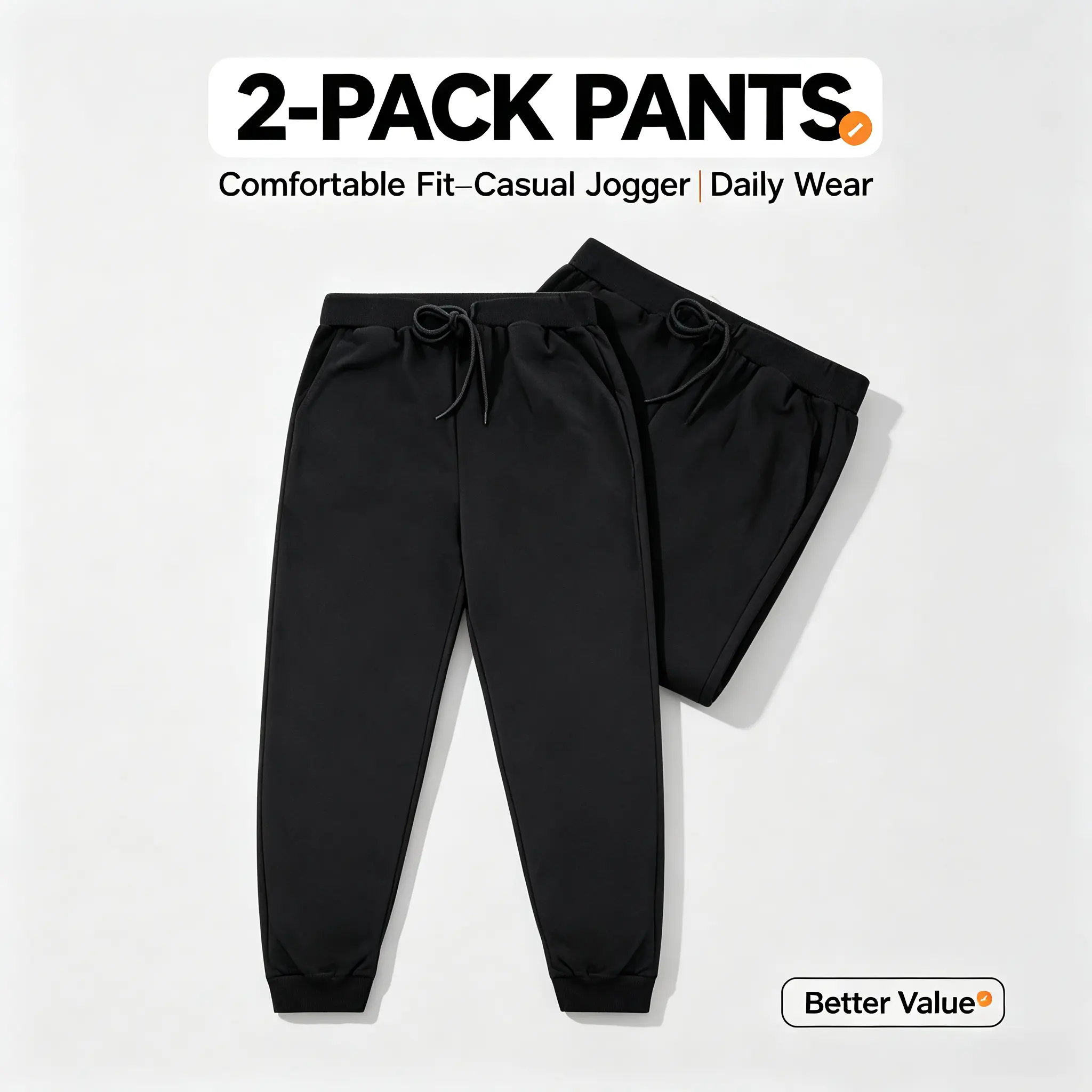 Men 2 Pack Warm Fleece Lined Basic Joggers Sweatpants Elastic Waist Drawstring Casual Winter Daily Trousers