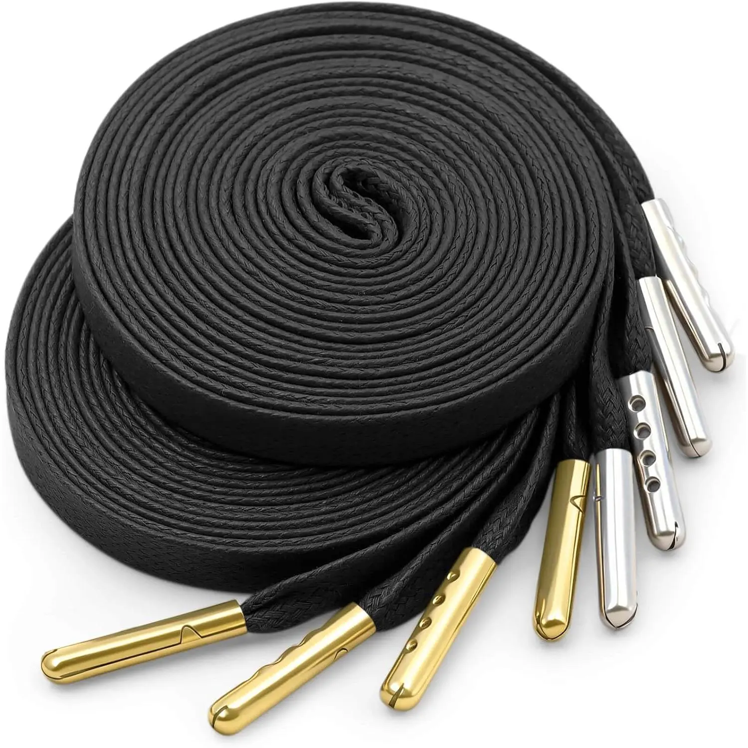 YJRVFINE Flat Waxed Shoe Laces: Wax Shoelaces With Metal Tips for Sneakers | 2 Pairs, 8mm Wide, 28"-71" Length, 12 Colors, Women & Men
