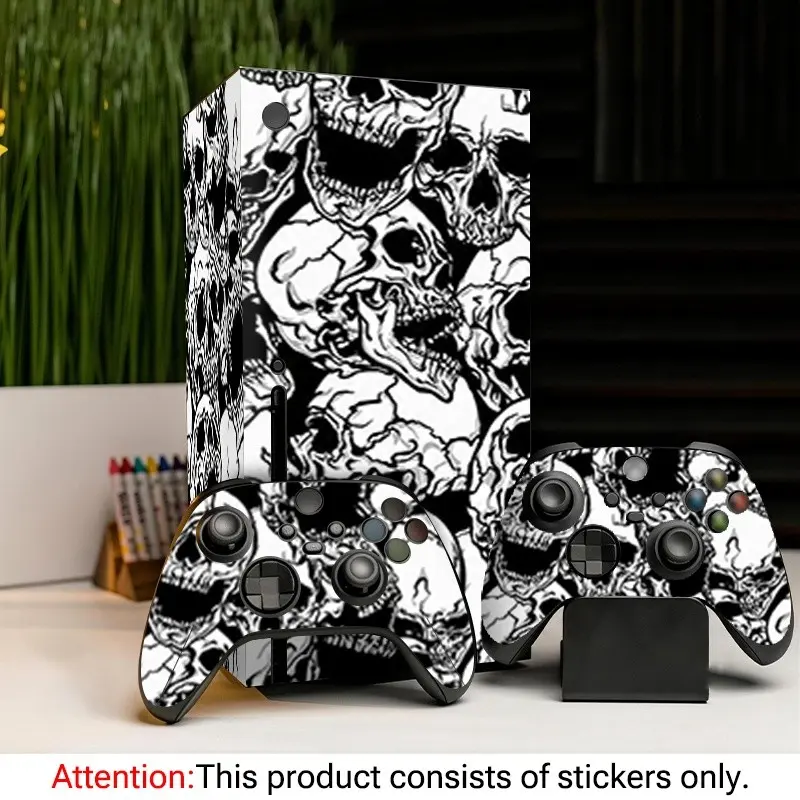 Xbox Series X Sticker Set, Waterproof Scratch-Resistant Vinyl, Removable Without Residue, Includes Console & 2 Controller Decals, Skull Art