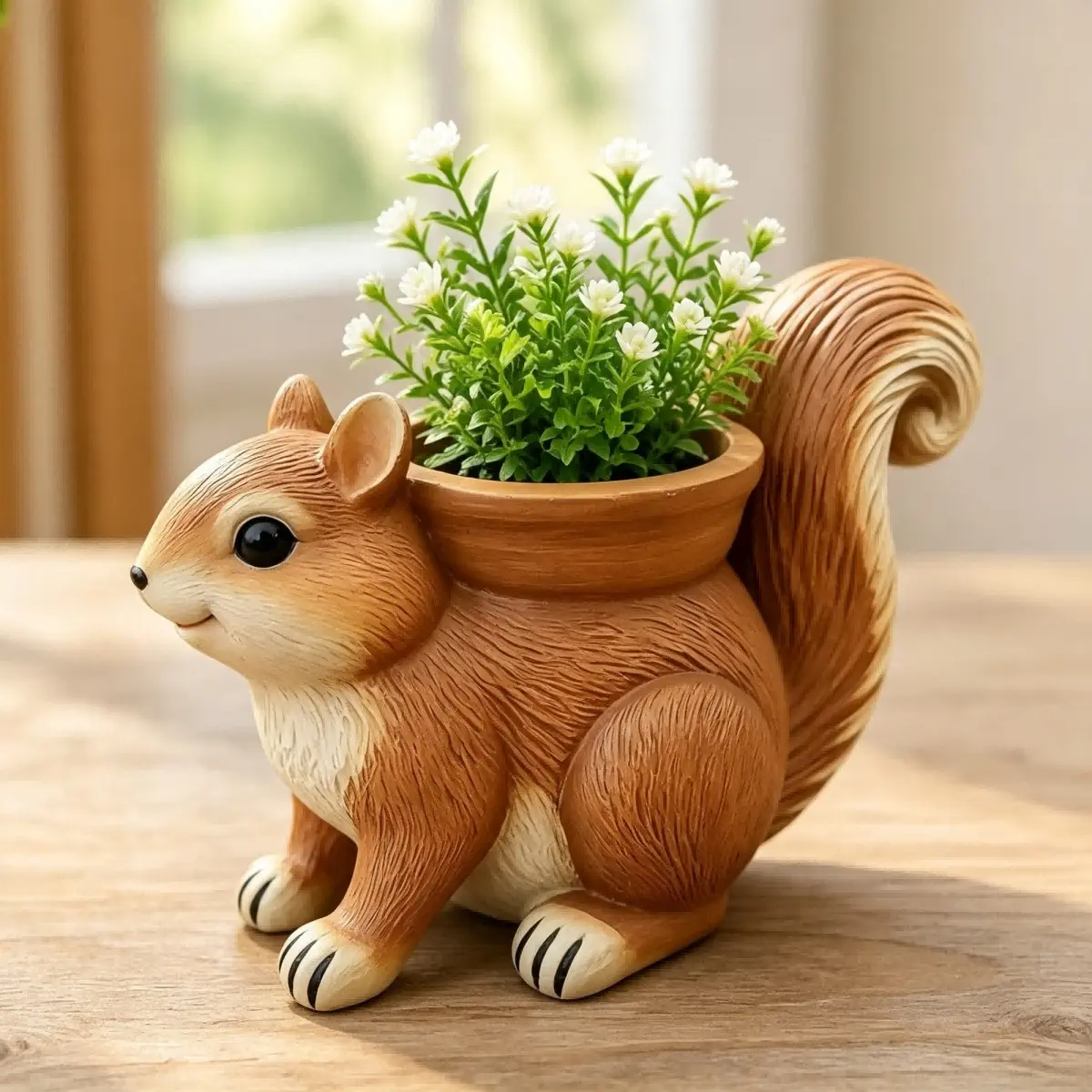 1Pc Resin Squirrel Planter Pot, Cute Animal Shaped Flower Planter, Outdoor Garden Decor Succulent Plant Pot, Yard Lawn Balcony Desktop Ornament, Creative Gardening Gift for Plant Lovers