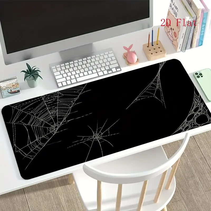 2D Flat - 1 piece of e-sports gaming mouse pad, black base with white spider web pattern, non-slip bottom desk mat, office desk accessory, computer decoration accessory, desktop decoration, dirt-resistant gaming mouse pad, desk mat for gamers, ideal Hallo