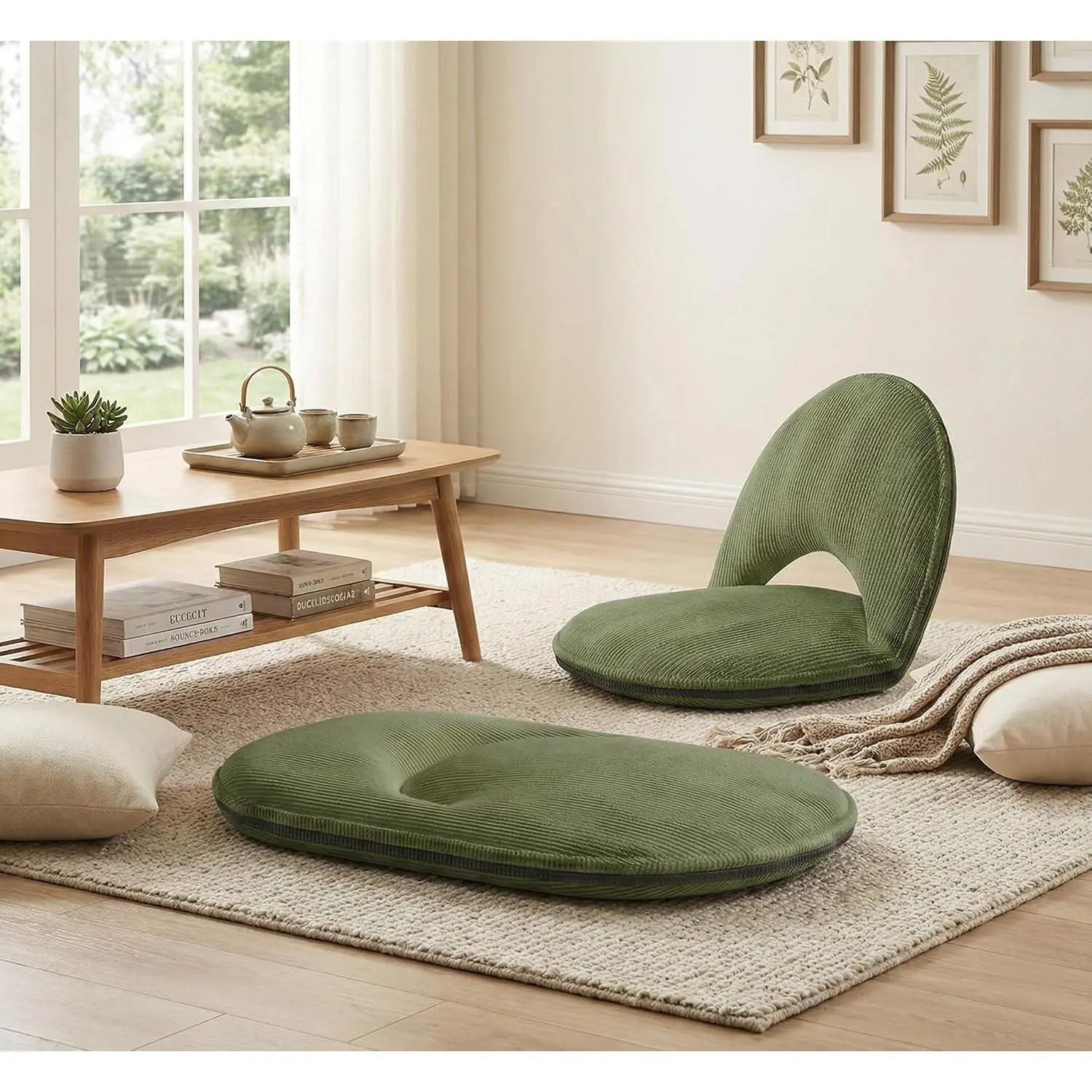 Foldable Floor Chair with Back Support, Tatami Style Floor Lounger for Bedroom, Bay Window, Balcony, Living Room, or Bedside – Single Seat with Backrest Cushion