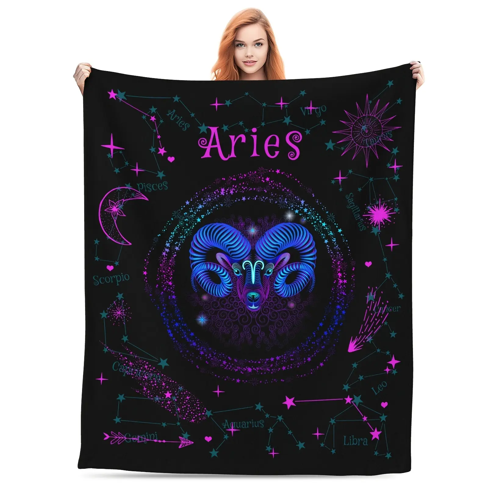 Constellation Blanket Gifts For Women And Men, Birthday Christmas Gift Ideas, Aries, Taurus, Gemini, Cancer, Leo, Virgo, Libra, Scorpio, Sagittarius, Capricorn, Aquarius, Pisces, Constellation Women Blanket Gifts, Constellation Themed Home Decor