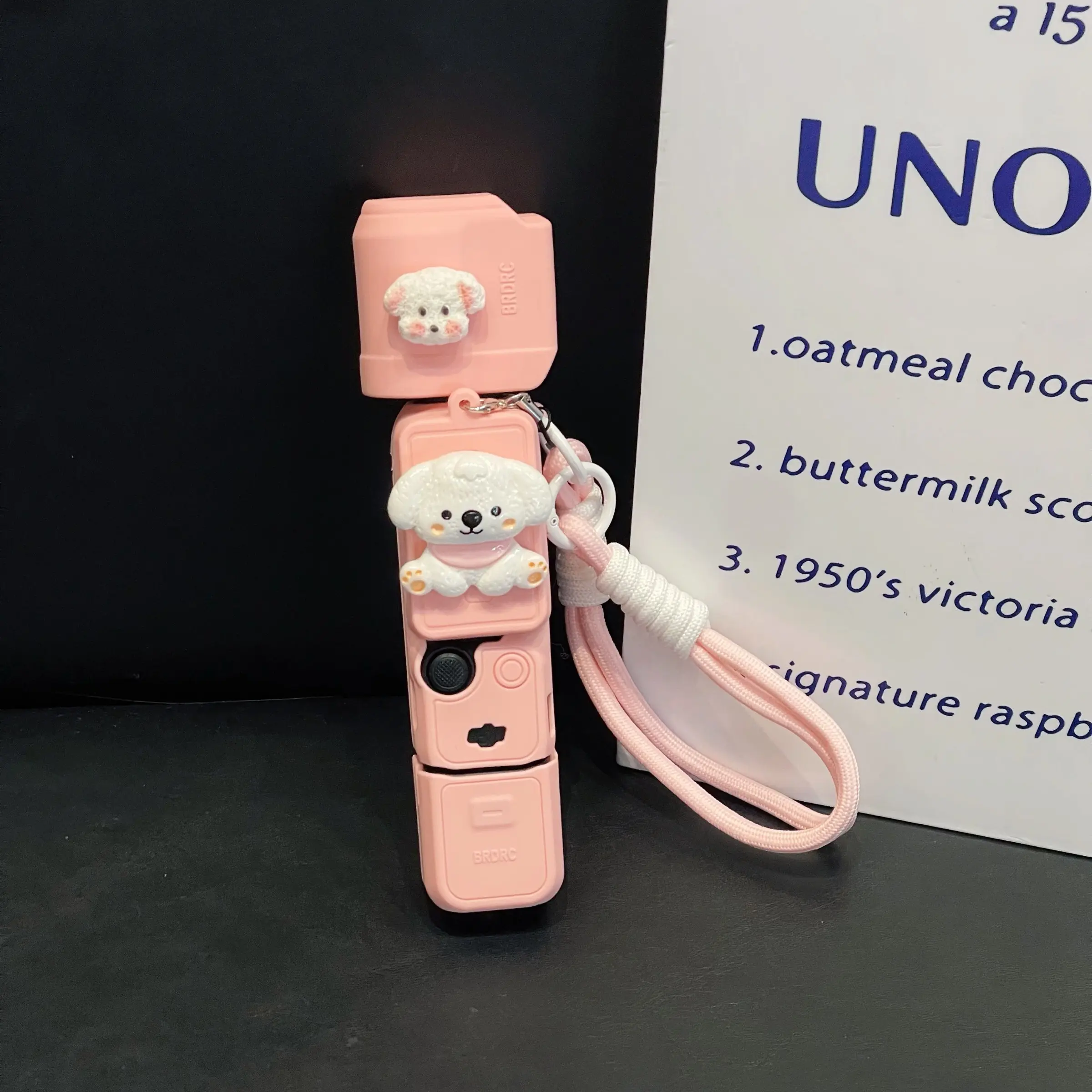 Luxury Cartoon Sitting Puppy Camera Case, Soft Silicone Protective Cover, Shockproof, Compatible with Dji Pocket3/4/4pro, with Lanyard