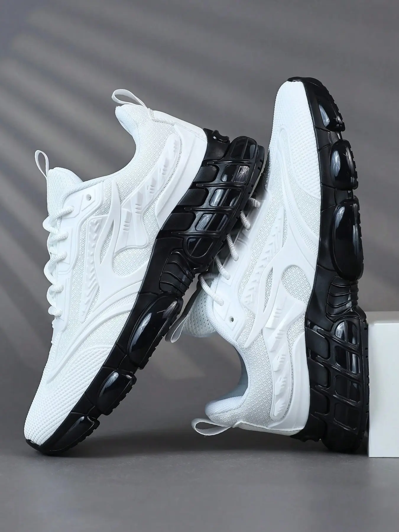 Men's Sporty Sneakers, Athletic Everyday Sneaker, Colorblock Breathable Mesh, High Elastic Thick Sole Shock Absorption, All Season Casual Shoes