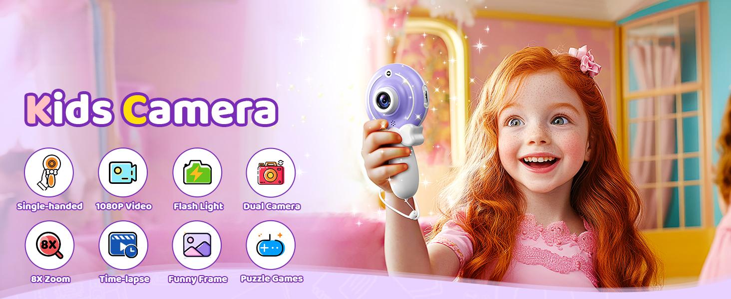 Camera Toy for Girls - Birthday Girl Gifts with Magic Wand Design - Digital Video Camera for with 32GB SD Card - Easter Basket Essentials for Girl 2 3 4 5 6 Year Olds, Purple