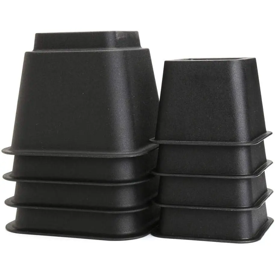 Bed Risers Set of 8 Heavy Duty Plastic 3, 5 or 8 Inch Adjustable Risers for Bed, Furniture Sofa, Table, and Chair - Black