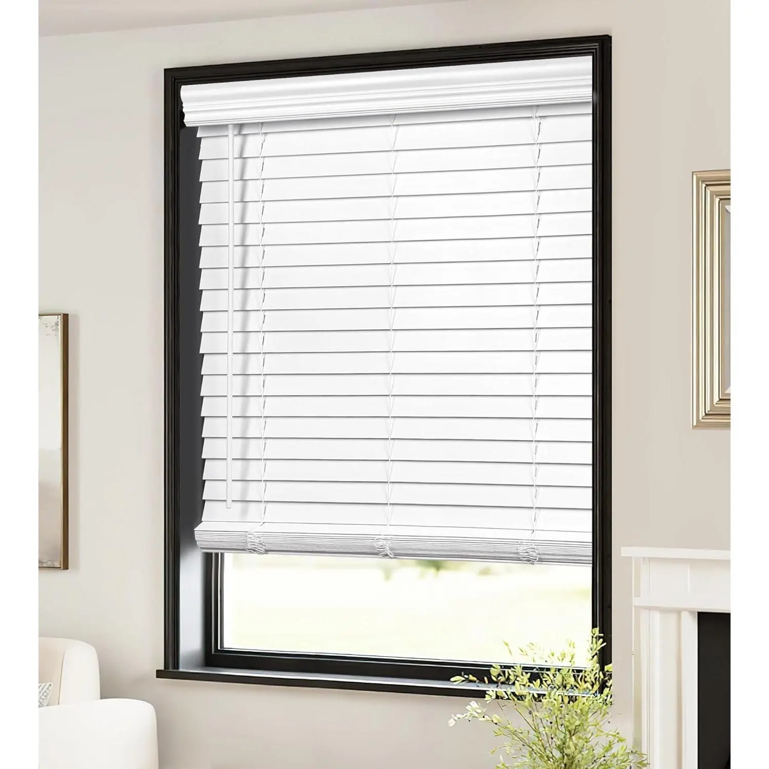 2" Faux Wood Horizontal Room Darkening Window Blinds, 31" W x 36" H, White with Royal Valance